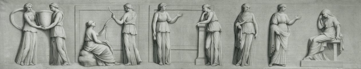 Un panneau en grisaille représentant des figures féminines, y compris des muses - Andrea Casali