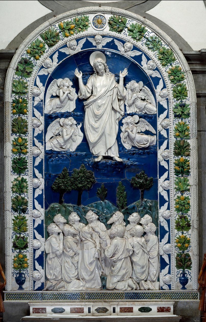 Ascension de Jésus au Ciel avec Notre-Dame et Onze Apôtres Bas-relief en céramique par Andrea della Robbia vers 1490 Dim. 475 x 305 cm Santuario della Verna, Italie - Andrea Della Robbia