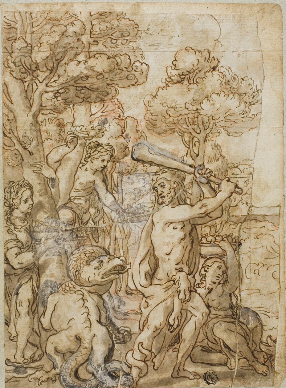 Hercule tuant le serpent Ladon dans le jardin des Hespérides - Andrea Lilio