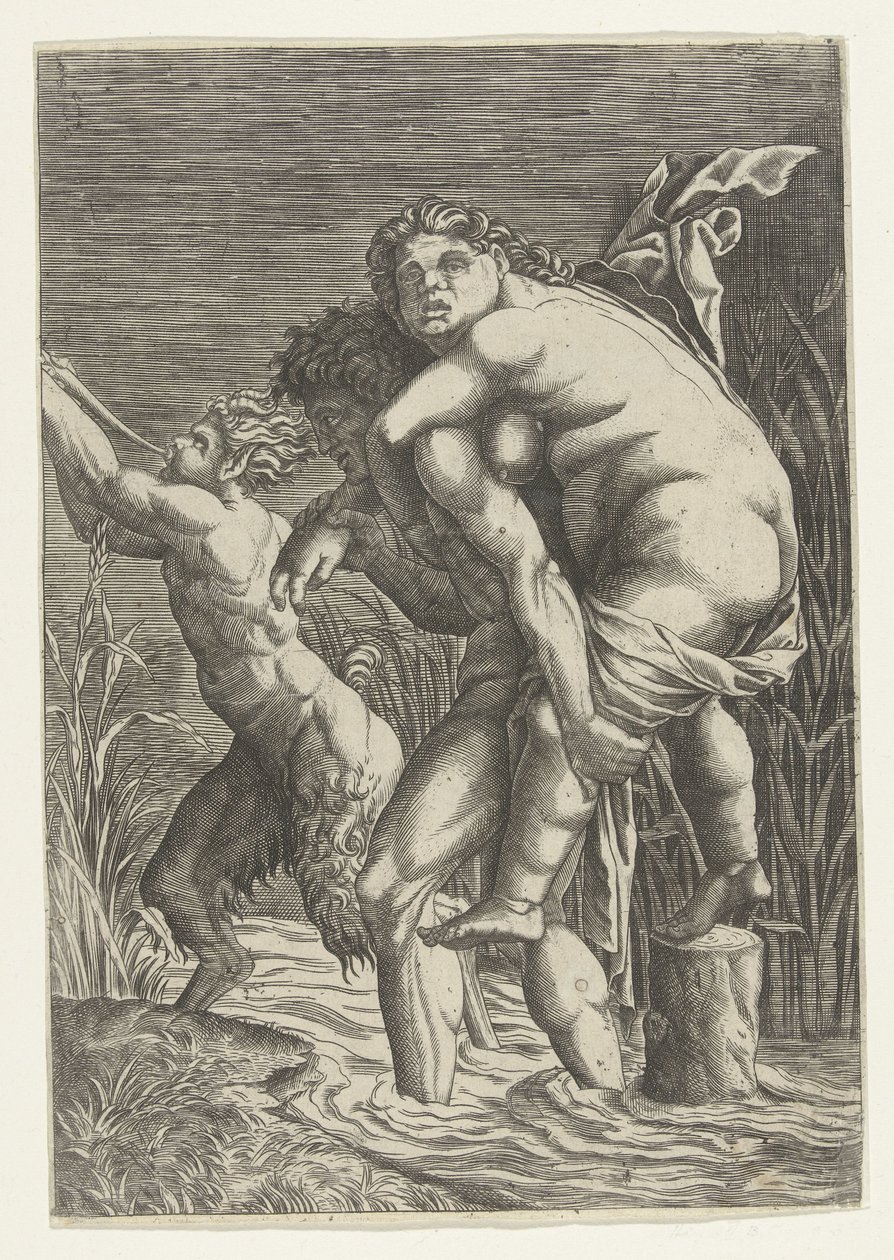 Homme portant une femme sur son dos et un satyre - Andrea Mantegna (school of)