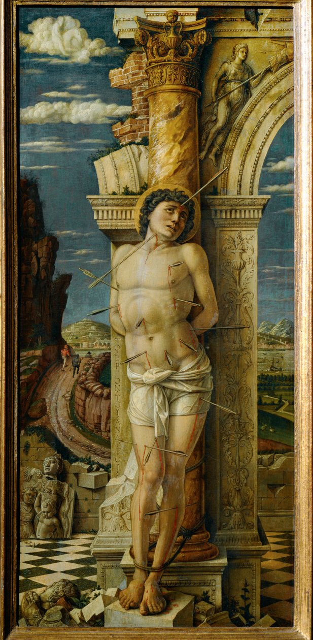 Saint Sébastien. Peuplier (peinture sur bois de peuplier) - Andrea Mantegna