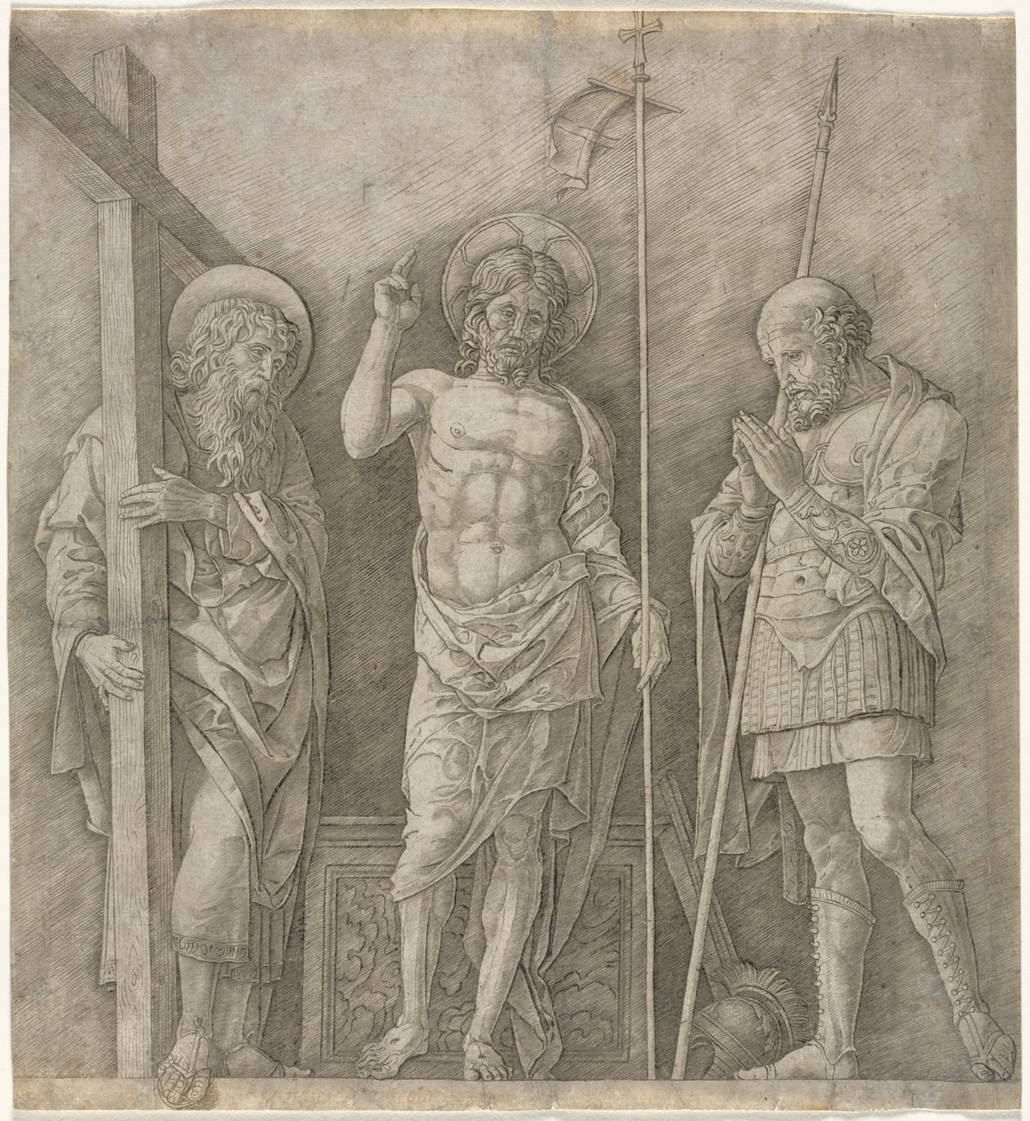 Le Christ ressuscité entre Saint André et Longinus - Andrea Mantegna