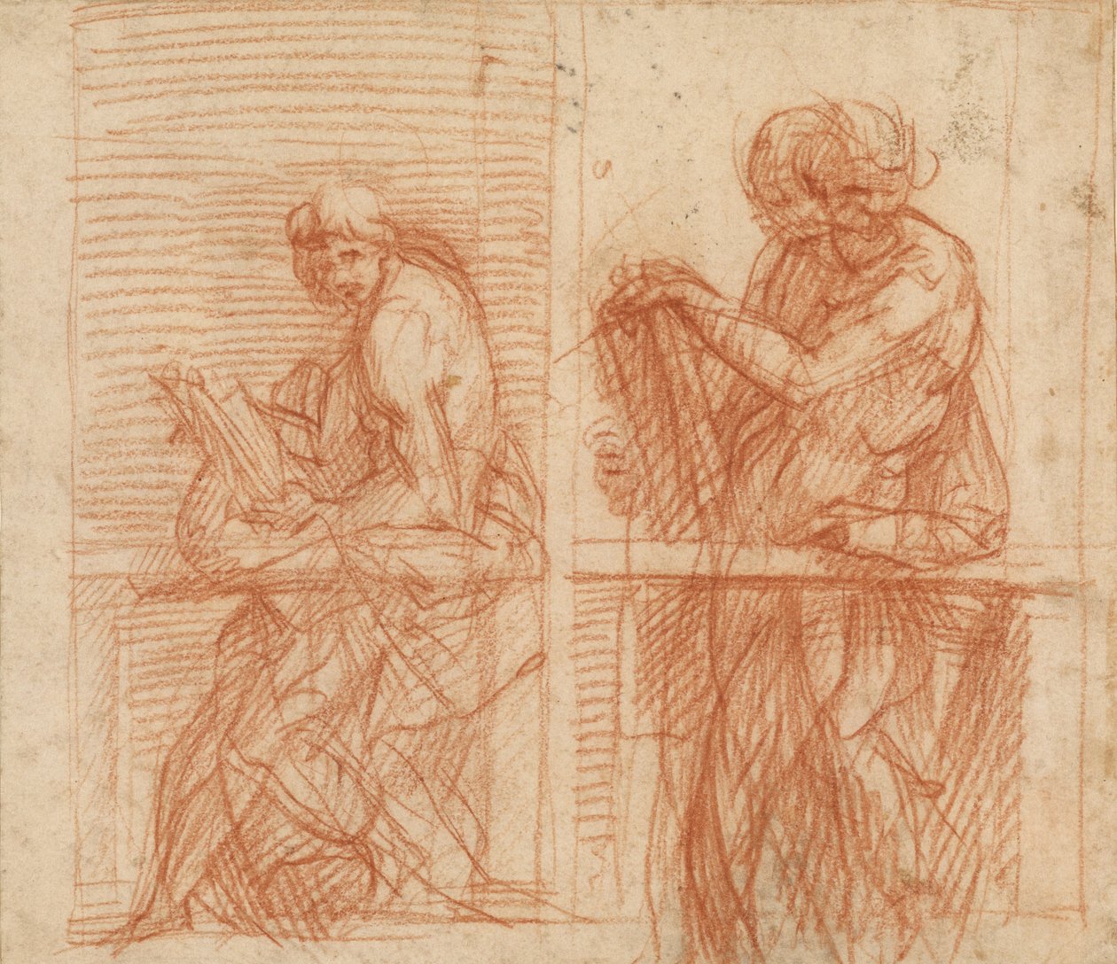 Étude de personnages derrière une balustrade (recto) ; Étude de personnages derrière une balustrade (verso) - Andrea del Sarto