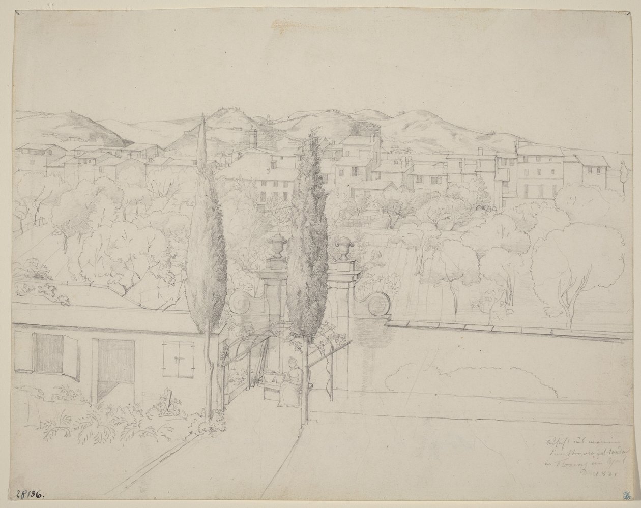Vue de ma fenêtre, via valfonda à Florence (Gardens in Florence Seen from the Artist