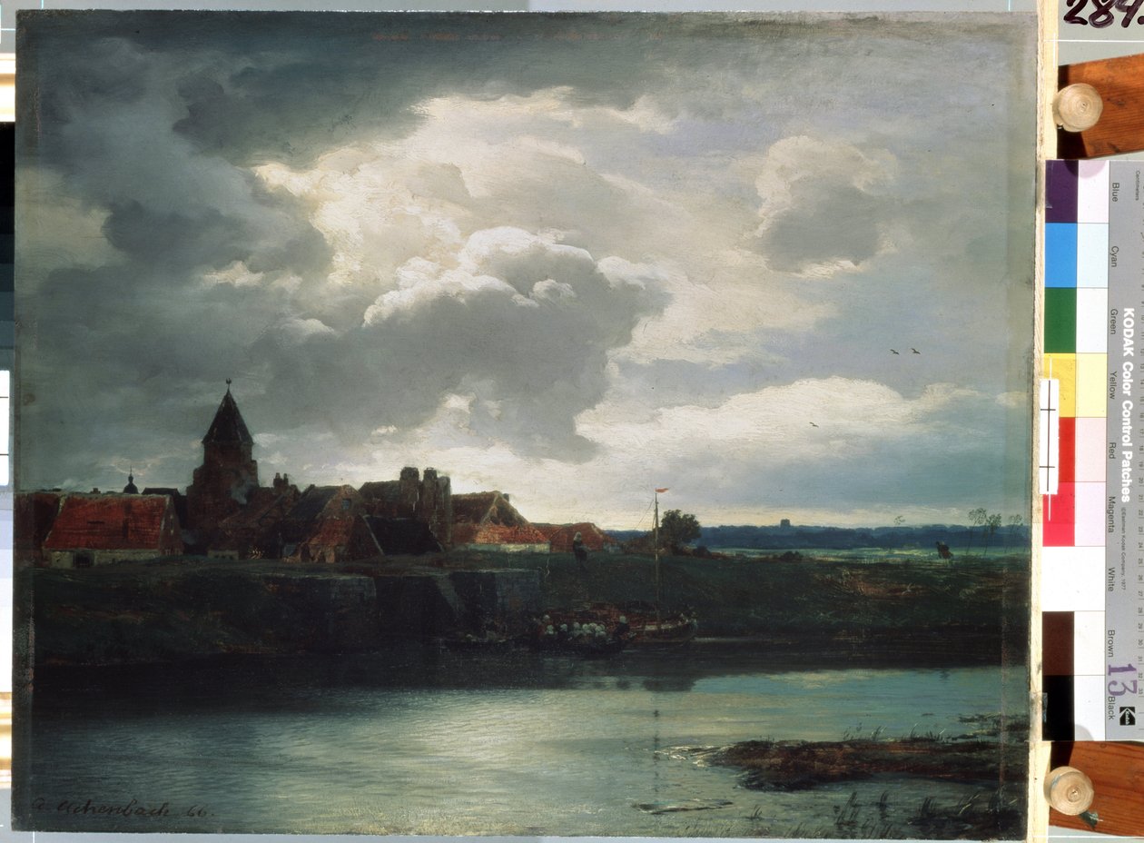 Paysage de village sur une rivière - Andreas Achenbach