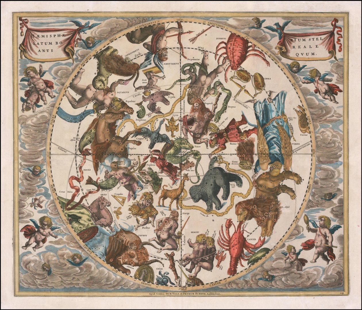Carte céleste de 1660 - Haemisphaerium Stellatum Boreale Antiquum - Andreas Cellarius