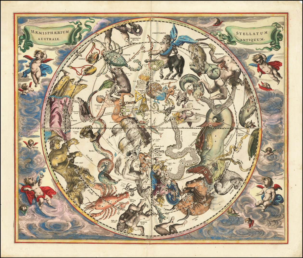 Carte céleste de 1660 des constellations de l