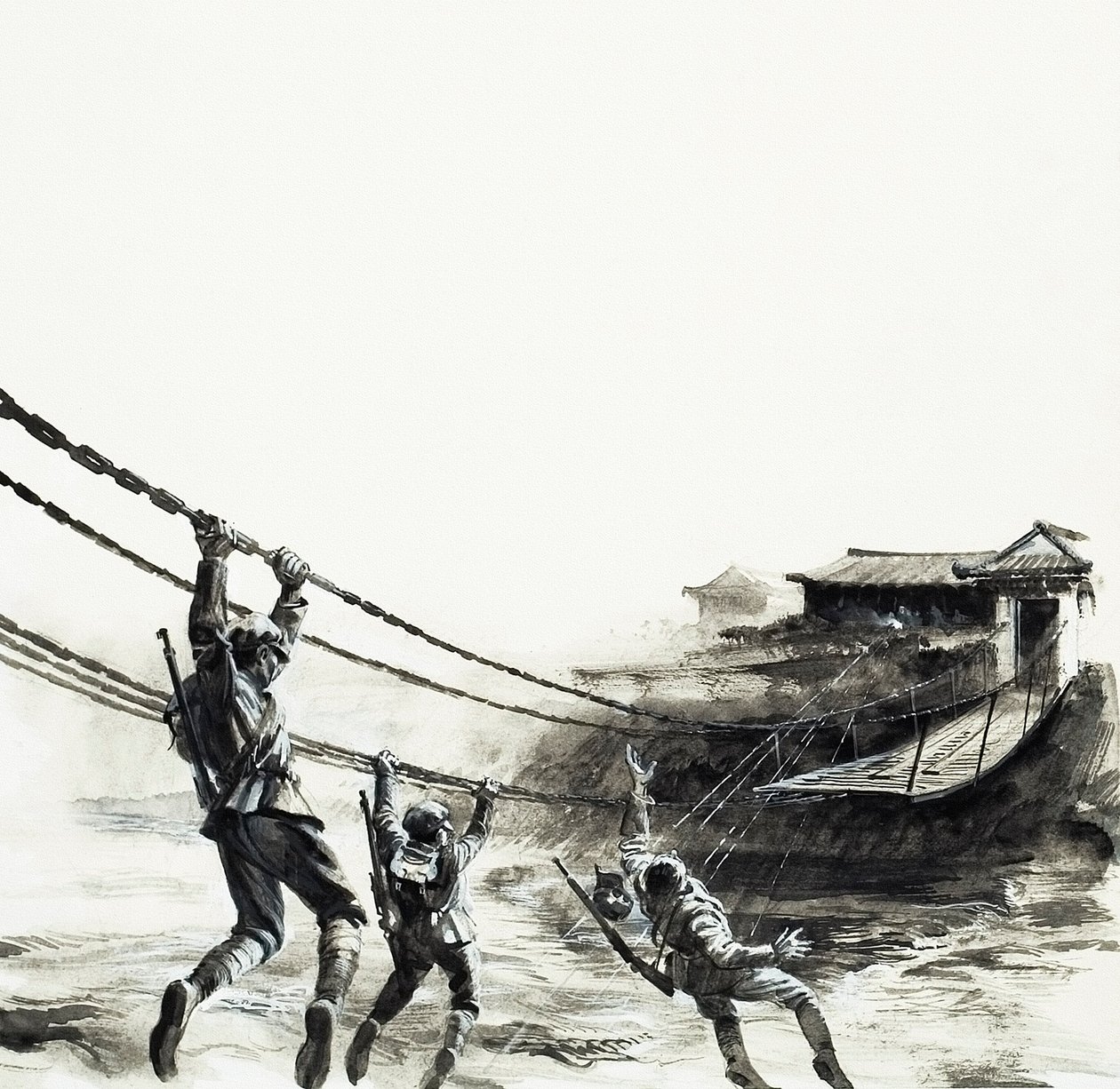 La bataille du pont de Luding (gouache sur papier) - Andrew Howat