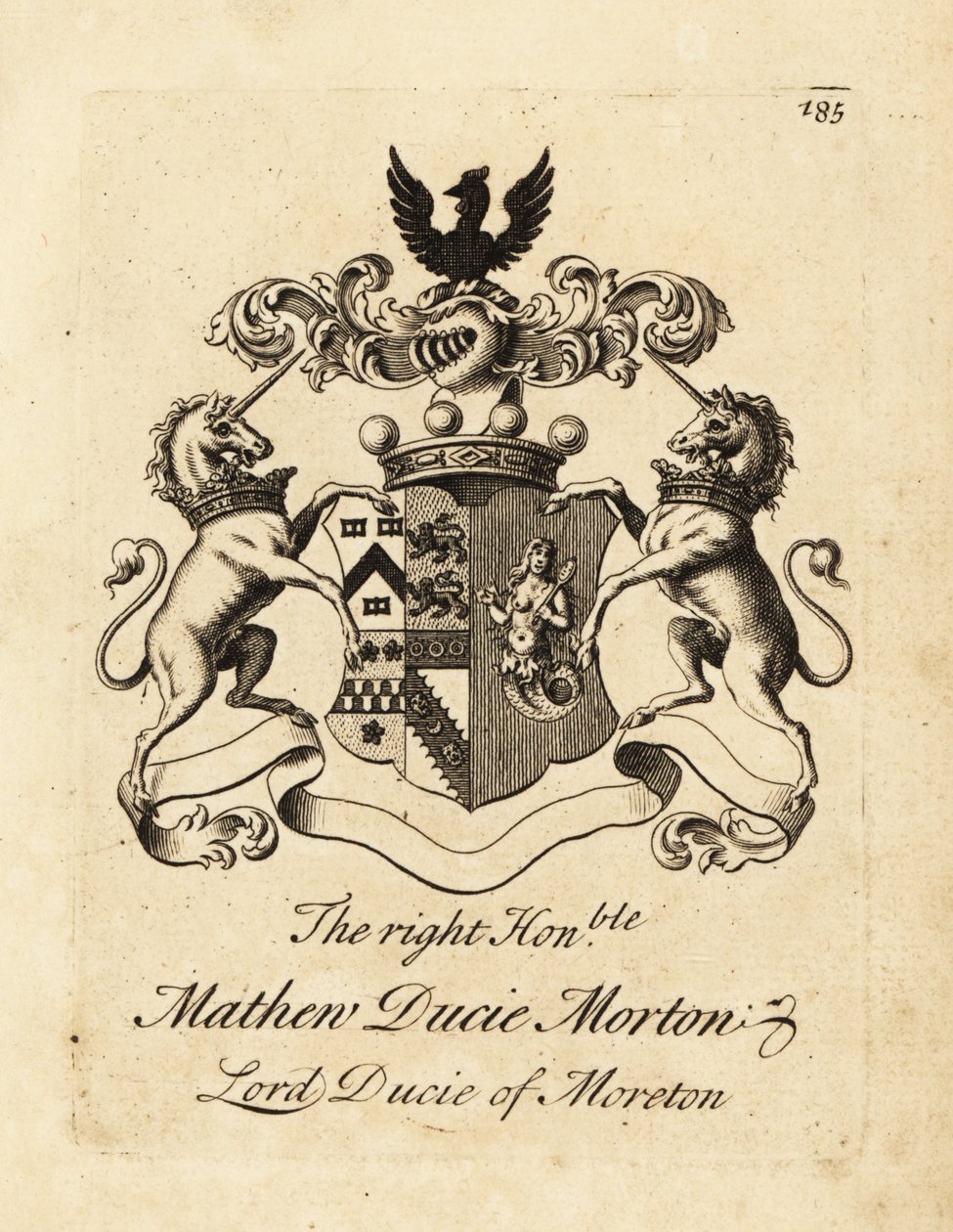 Blason du très honorable Mathew Ducie Morton, Lord Ducie de Moreton - Andrew Johnston