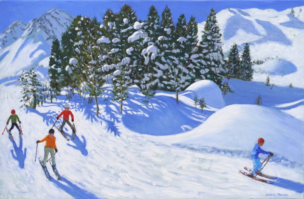 Quatre skieurs alpins, 2024,(huile sur toile) - Andrew Macara