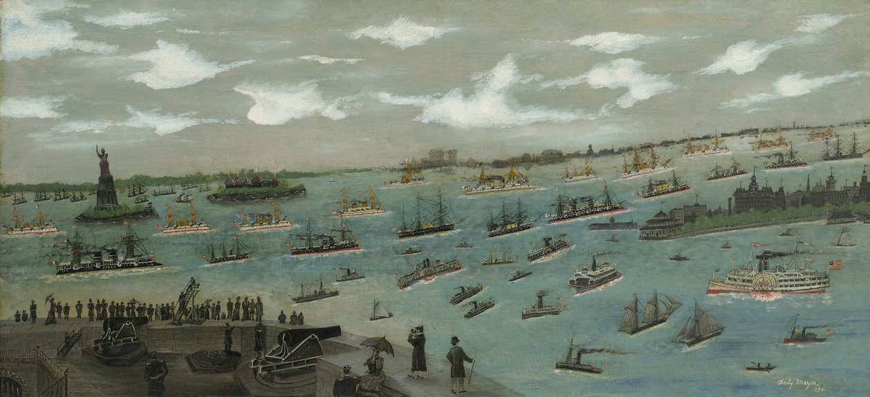 Revue de la flotte des États-Unis dans le port de New York avec la Statue de la Liberté, 1893 - Andrew Meyer