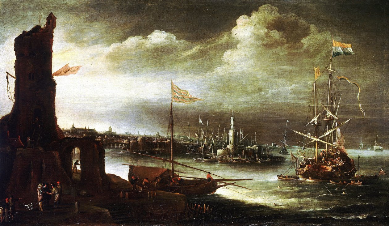 Un navire hollandais ancré devant le port de Gênes (Italie) - Andries van Eertvelt