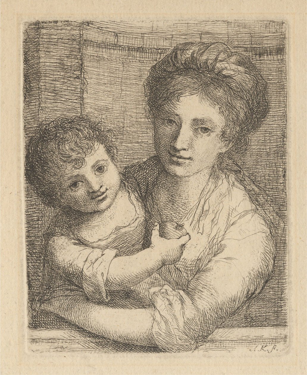 Une mère tenant un enfant avec une pomme - Angelica Kauffmann