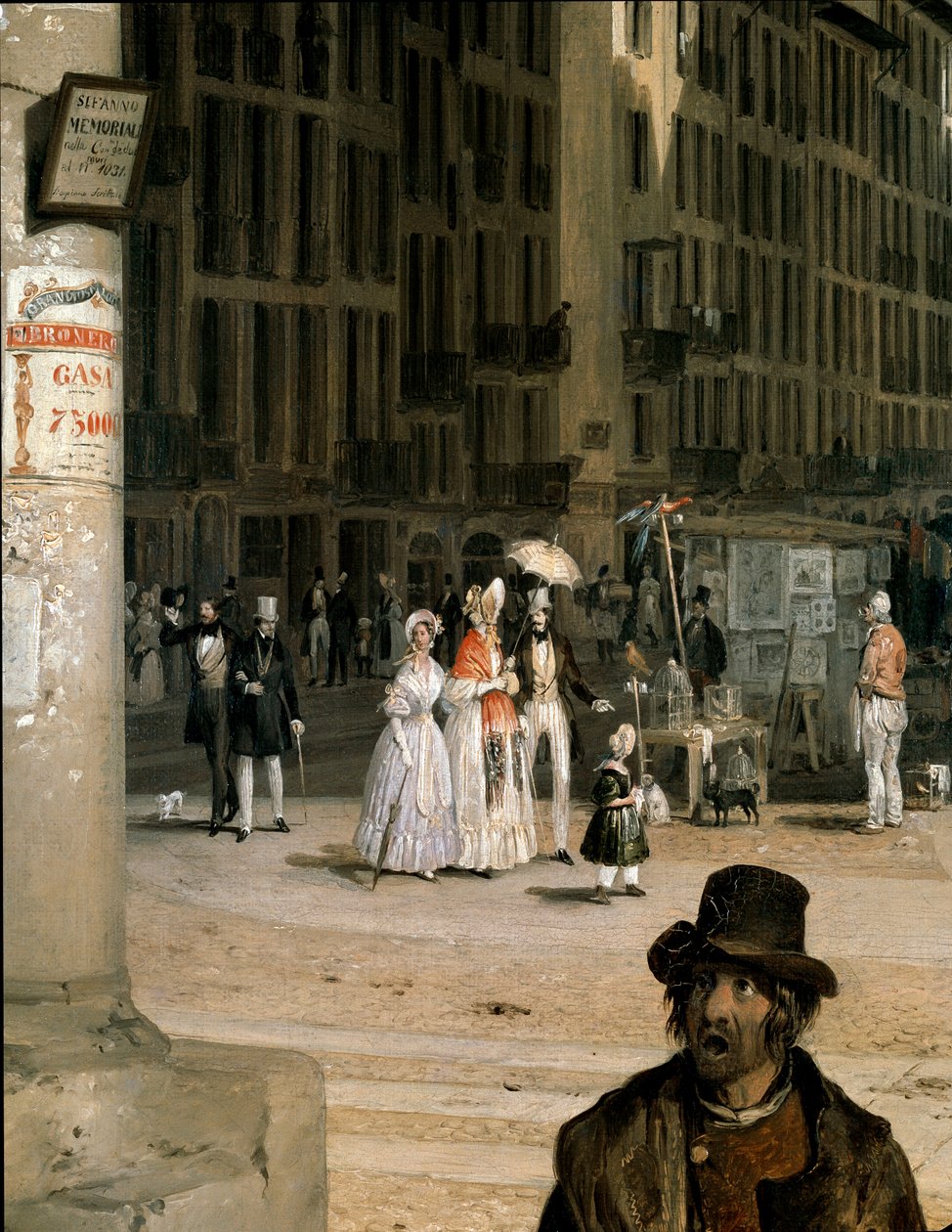 Marche de Figini à Milan (Piazza del Duomo avec un coin du Coperto dei Figini) (détail) - Angelo Inganni