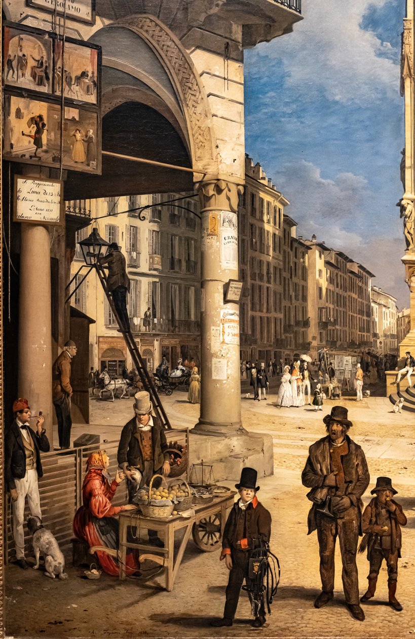 Vue du Duomo avec le Coperto de Figini (détail) - Angelo Inganni