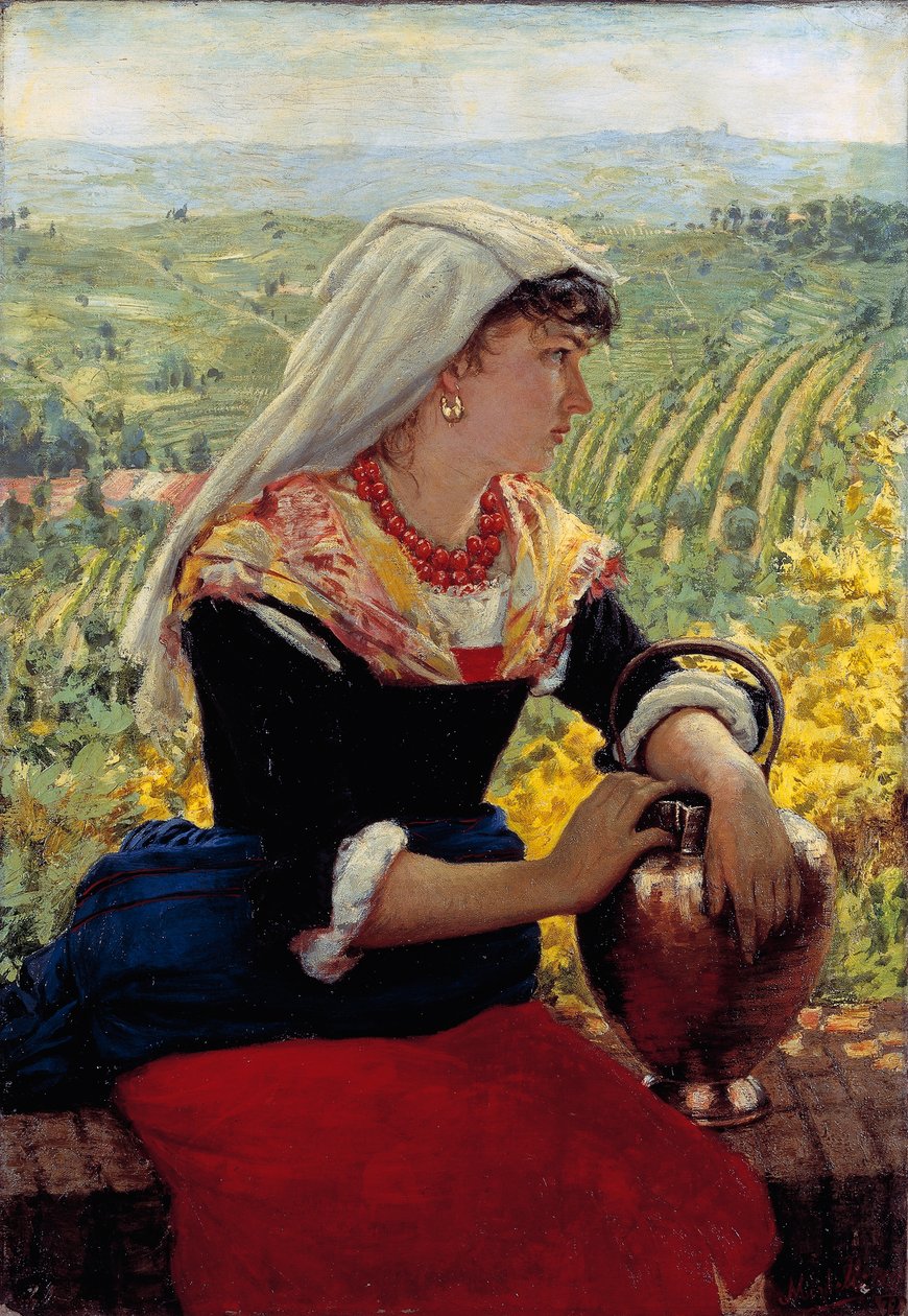 Portrait de sa femme en vêtements de Monferrato - Angelo Morbelli