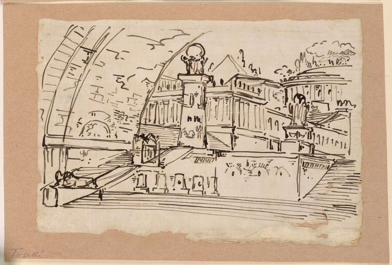 Décor de scène, groupe de bâtiments antiques - Angelo Toselli