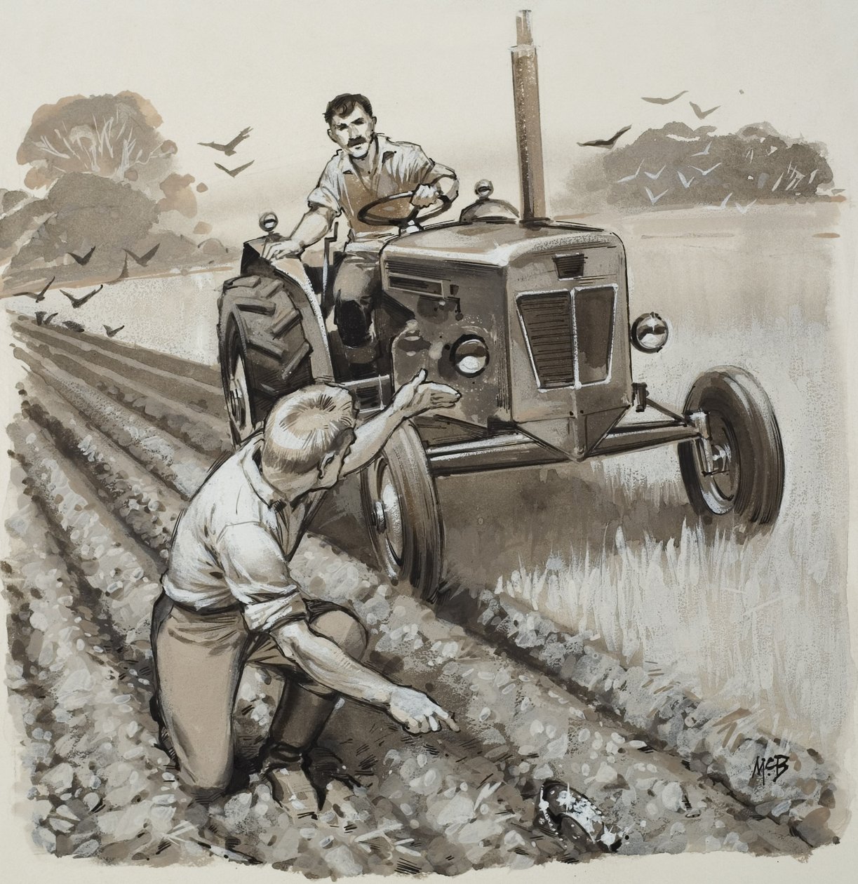 Agriculteur découvrant une relique antique (gouache sur papier) - Angus McBride