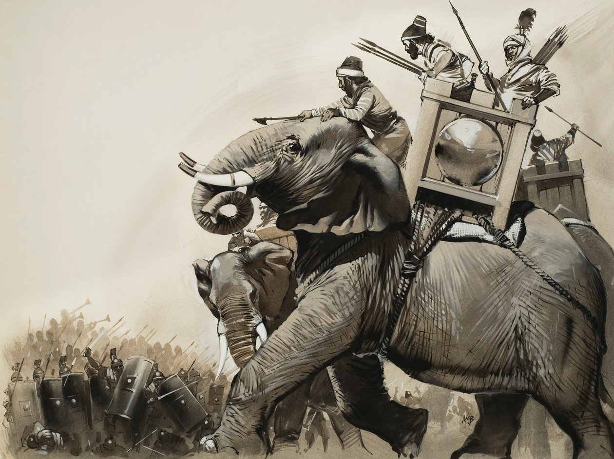 La bataille de Zama en 202 avant J.-C. (gouache sur papier) - Angus McBride