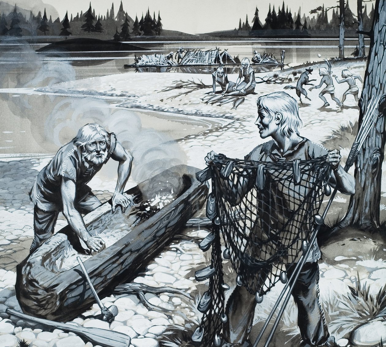 Les peuples des forêts de Scandinavie (gouache sur papier) - Angus McBride