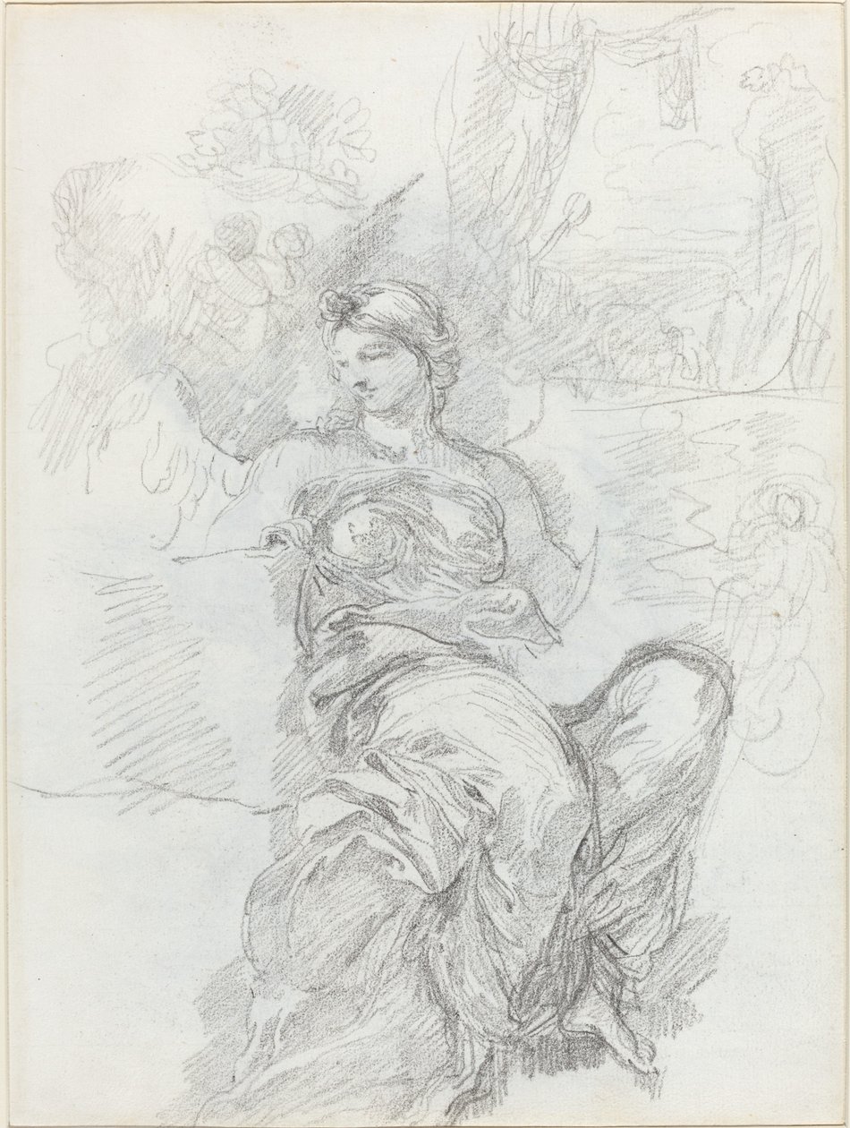 Ange assis dans un paysage [recto] - Anicet Charles Gabriel Lemonnier