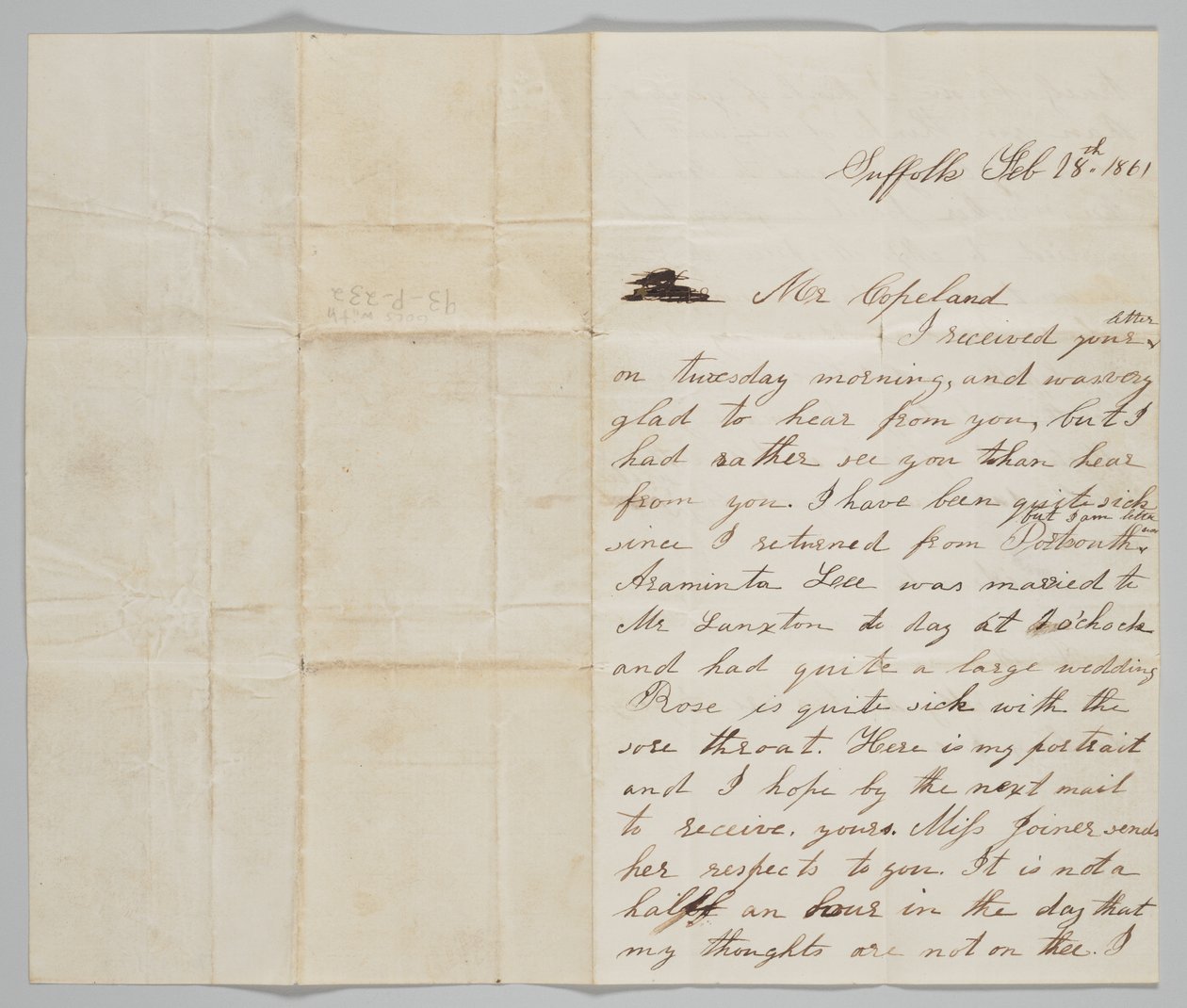 Lettre à John Copeland de sa femme Ann, 18 février 1861 - Ann Hurst Copeland