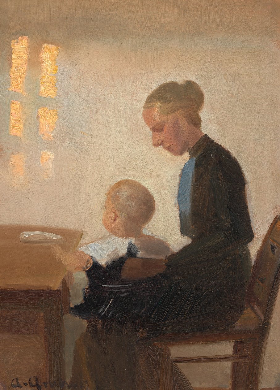 Un intérieur avec une mère et son enfant. - Anna Ancher