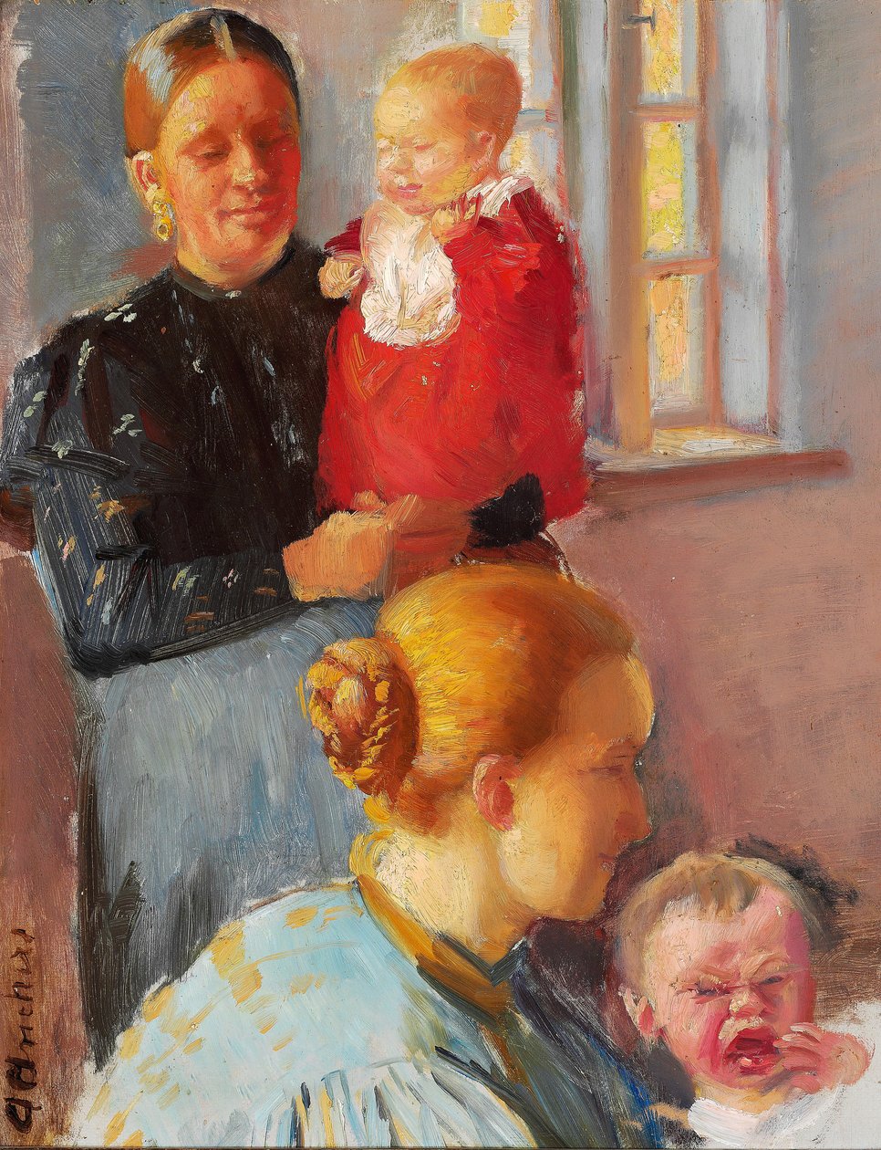 Deux jeunes mères avec leurs enfants en bas âge. Étude pour "Vaccination". - Anna Ancher