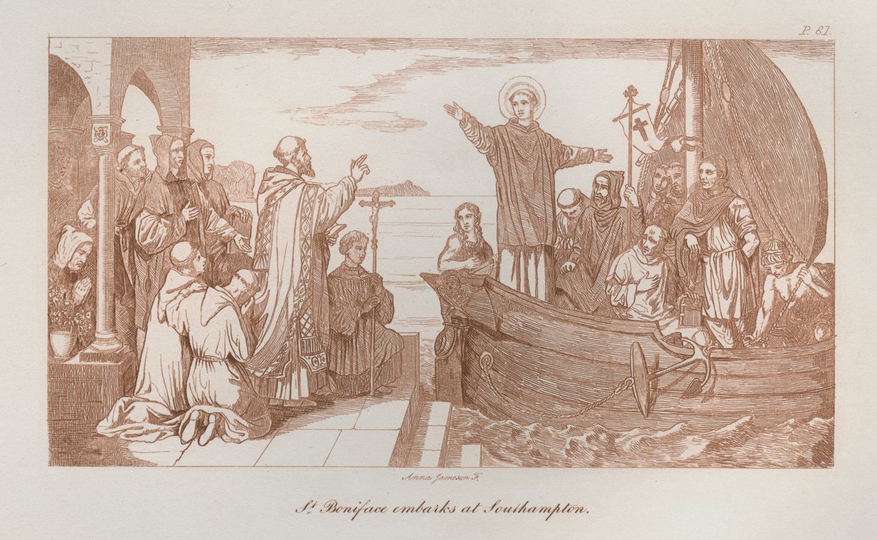 Saint-Boniface embarque à Southampton (litho) - Anna Brownell Jameson