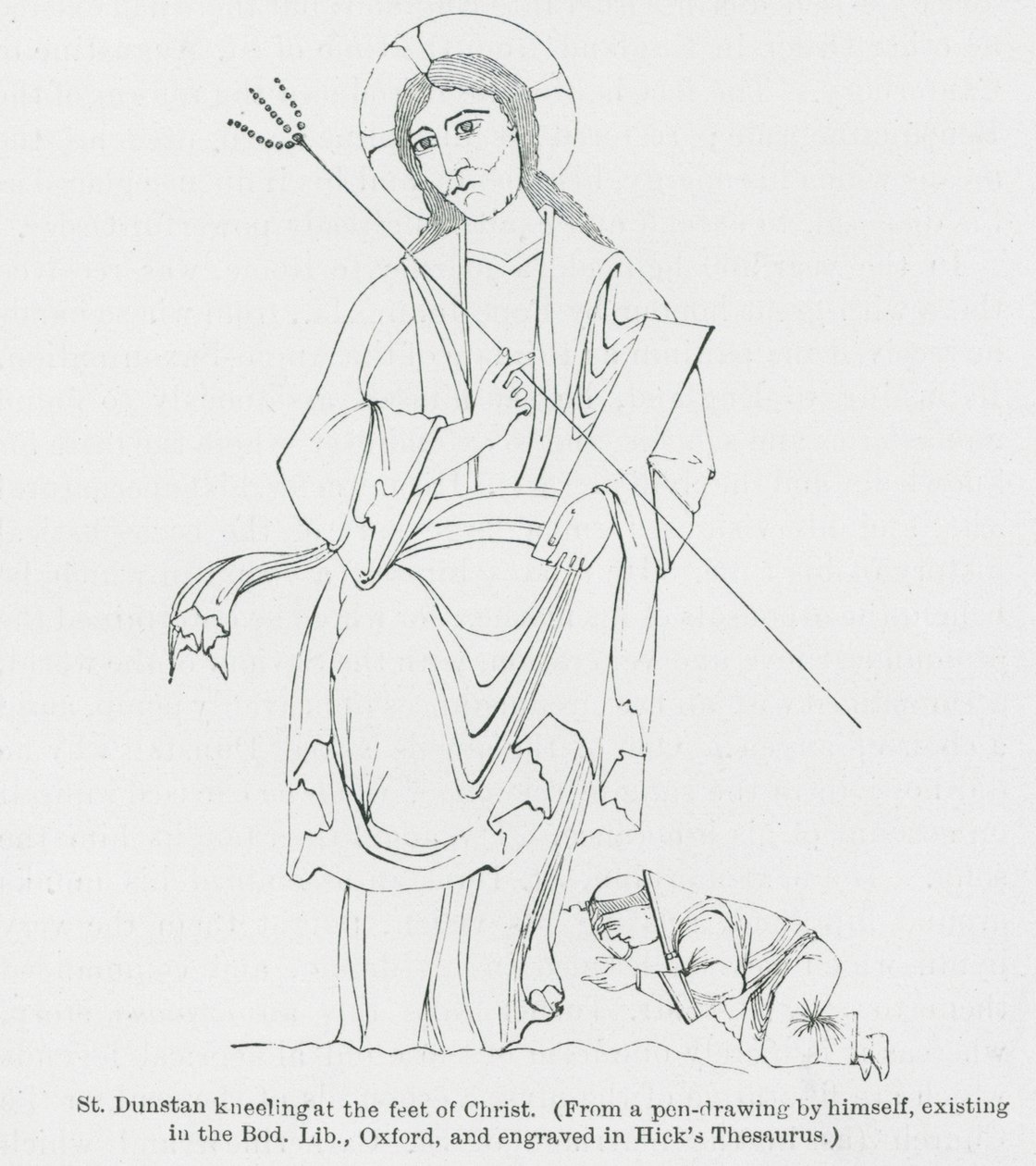 Saint Dunstan agenouillé aux pieds du Christ (litho) - Anna Brownell Jameson