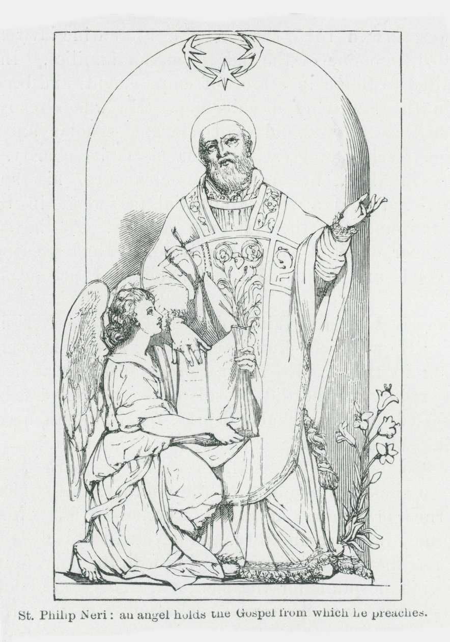Saint Philippe Neri, un ange tient l