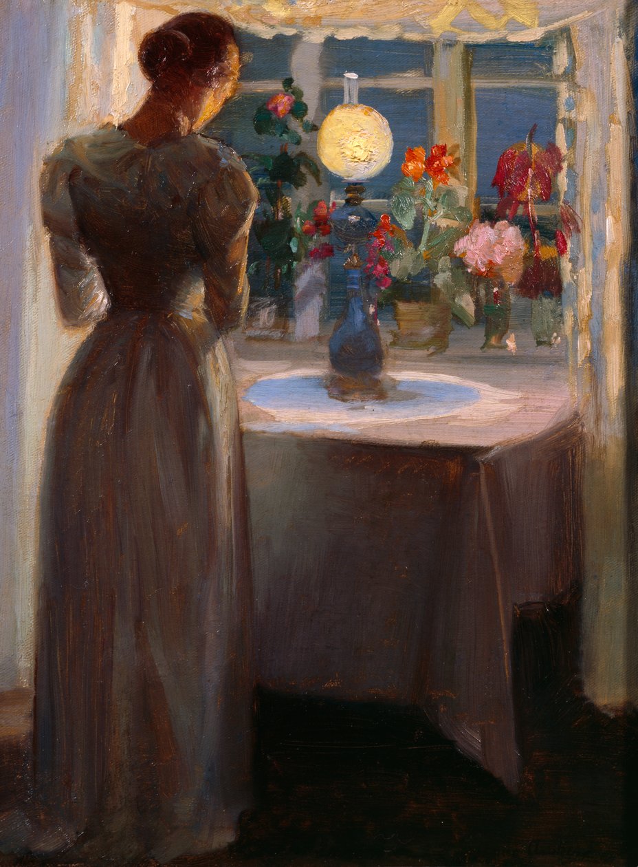 Jeune fille devant une lampe - Anna Kirstine Ancher