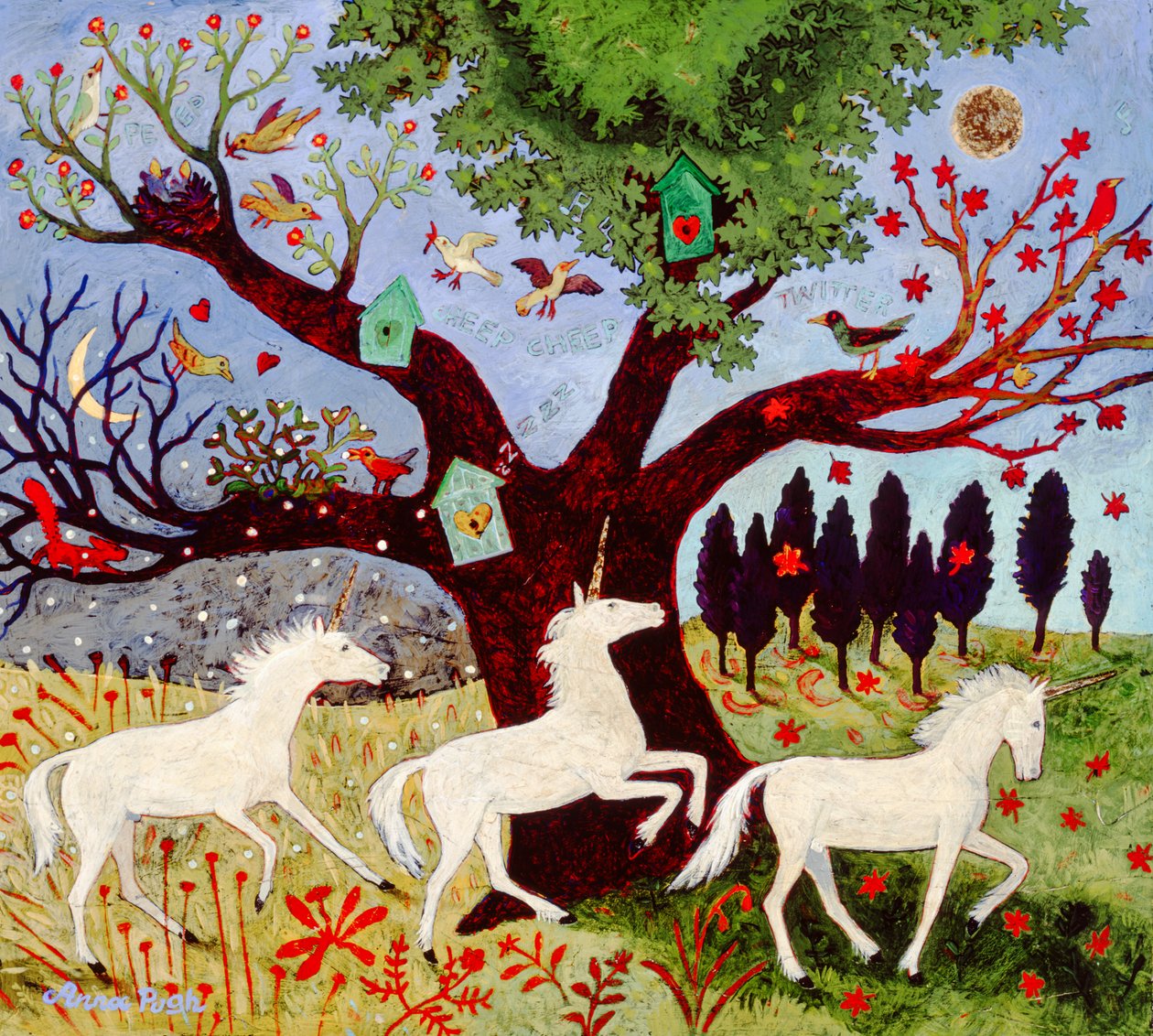 3 Einhörner am Baum von Anna Pugh
