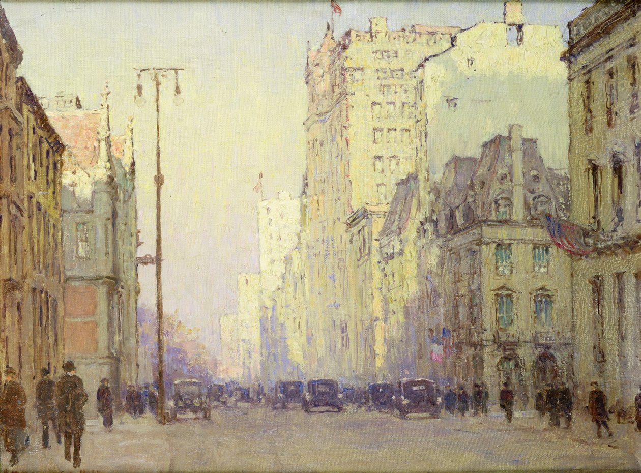 5e avenue, au niveau de la 57e rue, vers 1918 (huile sur toile) - Anna Richards Brewster