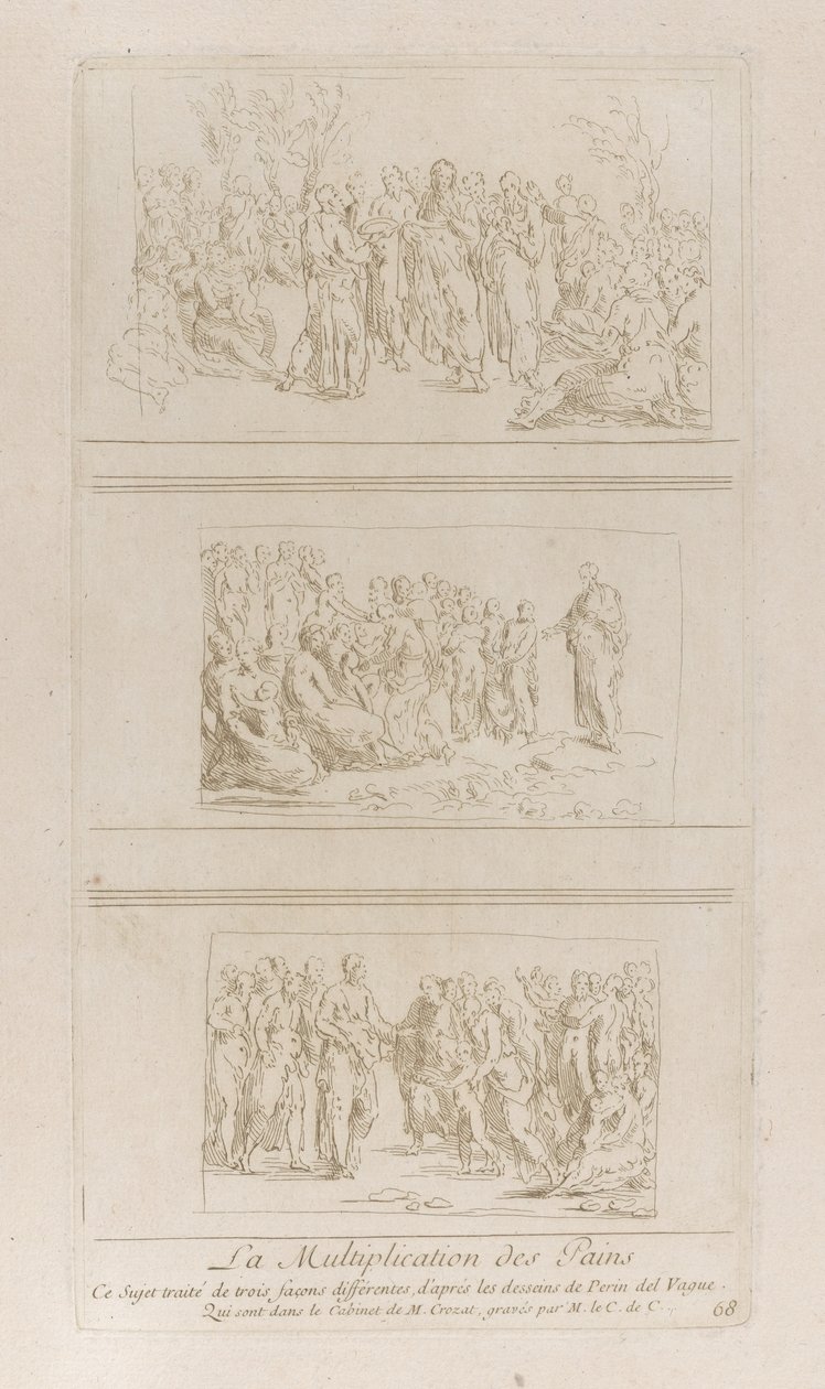 Trois études séparées pour les miracles des pains, montrant le Christ debout - Anne Claude Philippe de Caylus