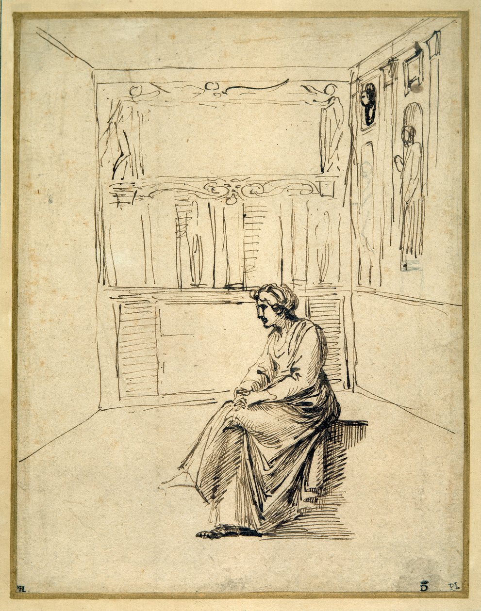 Une femme assise dans une pièce - Annibale Carracci