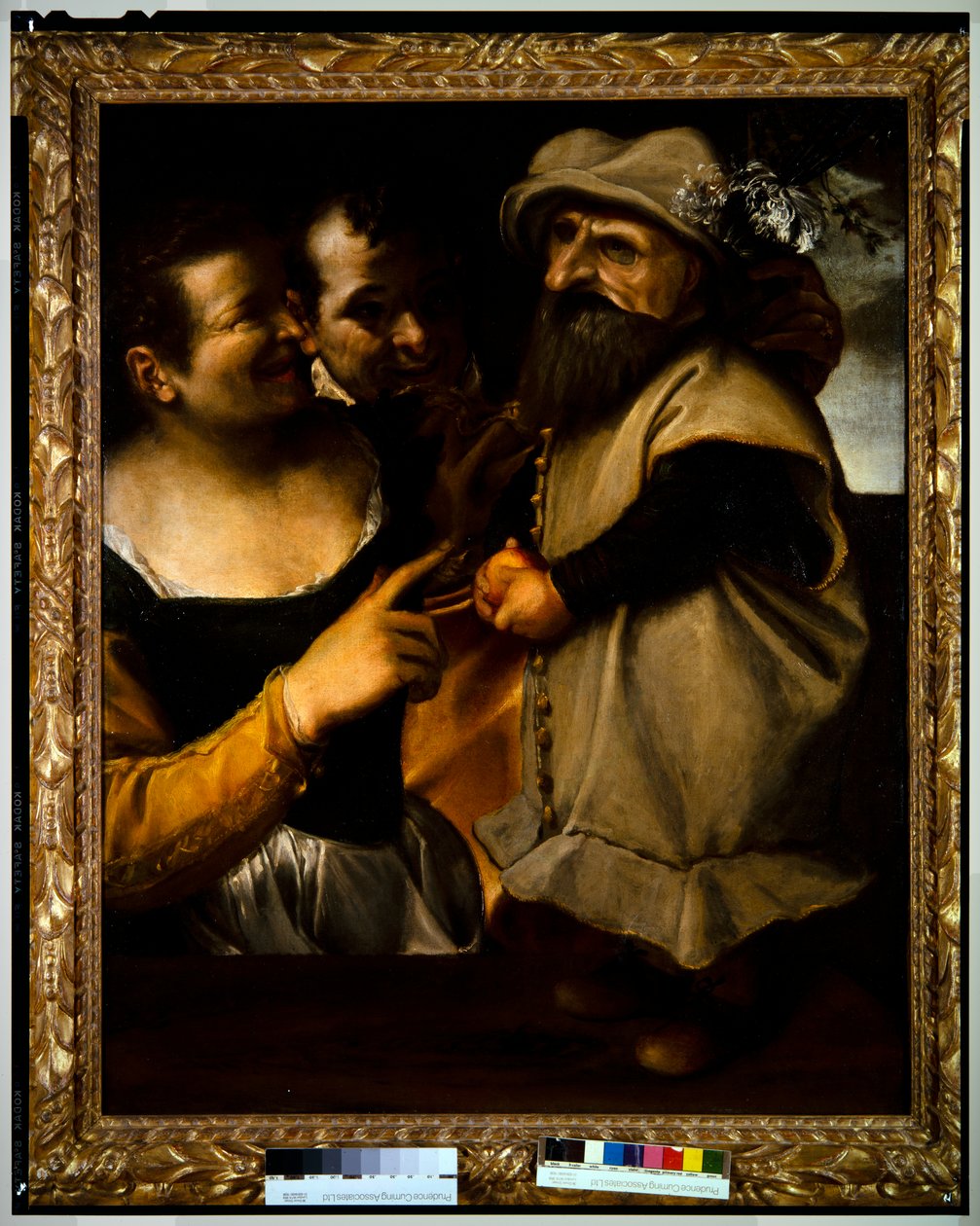 Homme et femme admirant un enfant en costume de mascarade - Annibale Carracci