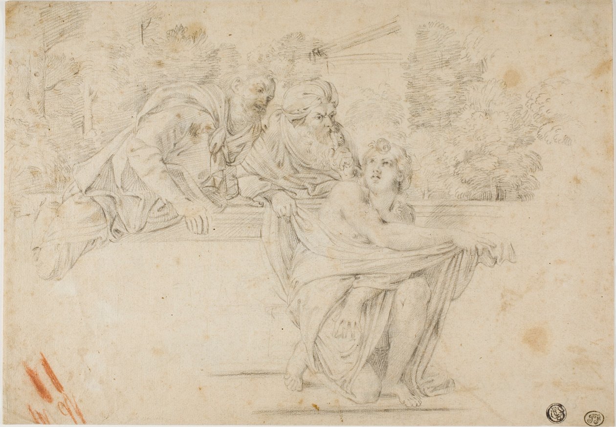 Suzanne et les vieillards (recto); Tête de femme de profil (verso) - Annibale Carracci