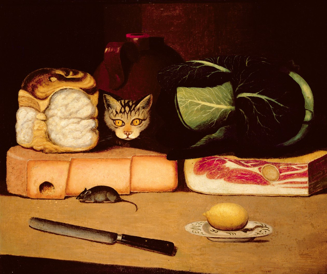 Nature morte avec chat et souris, École primitive, 1820 - Unbekannt Unbekannt