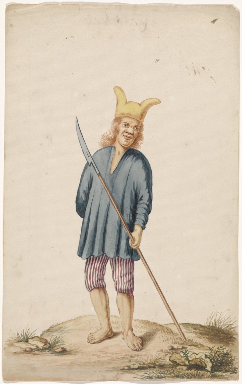 Homme albinos avec bonnet de fou et arme - Anonymous