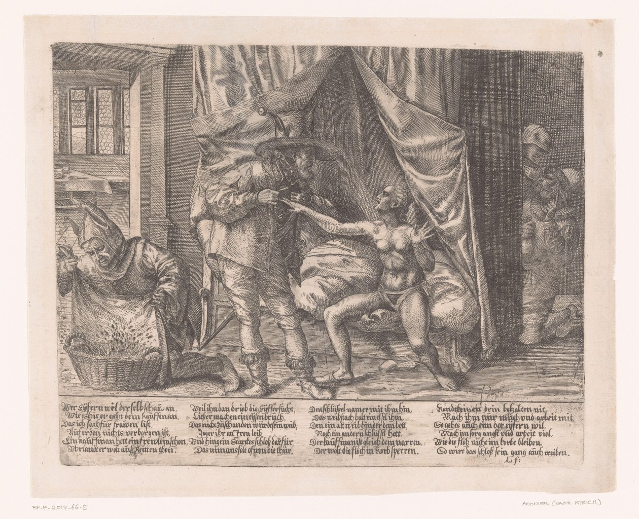 Allégorie avec un homme mettant une ceinture de chasteté à une femme - Anonymous