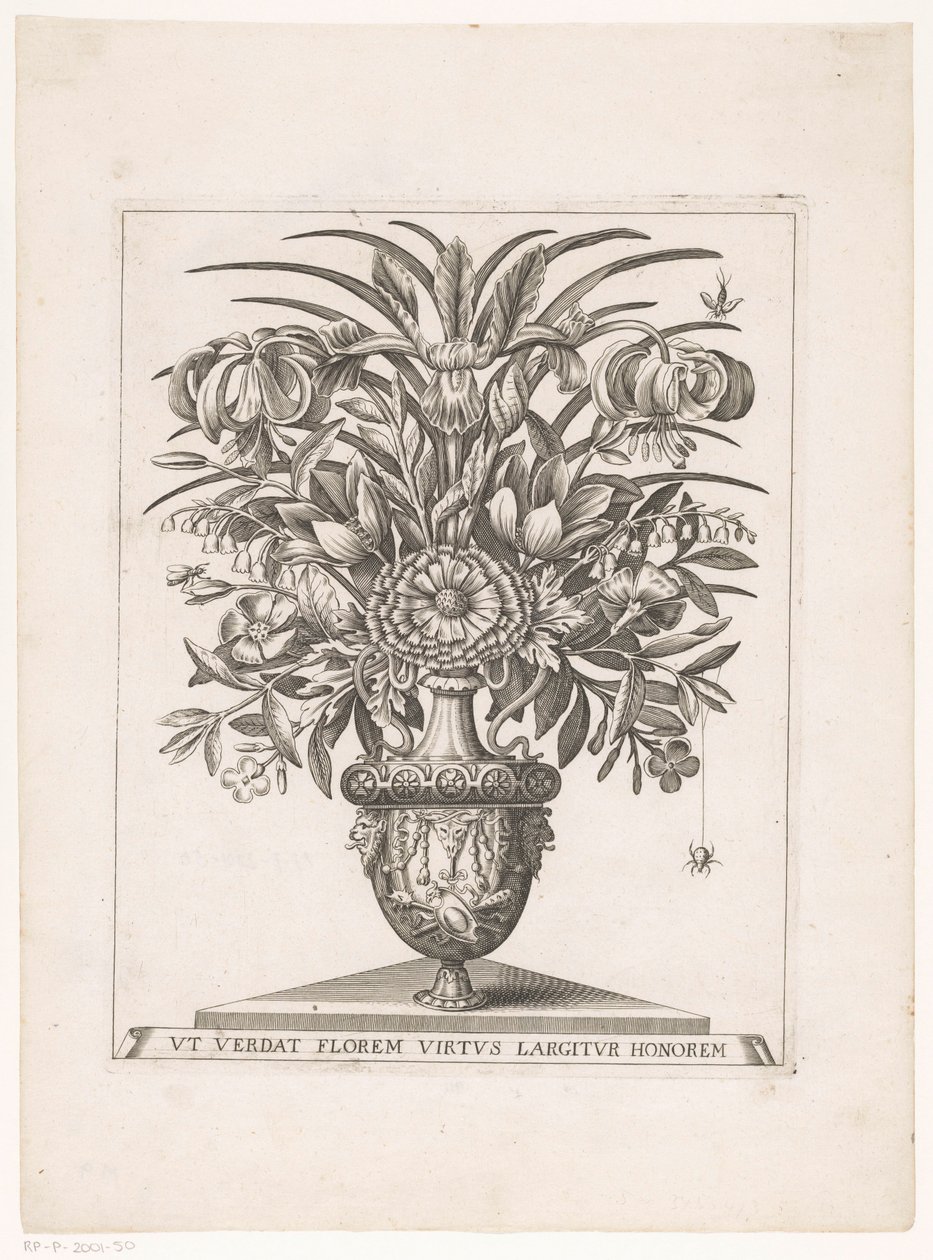 Fleurs dans un vase avec têtes de lion - Anonymous