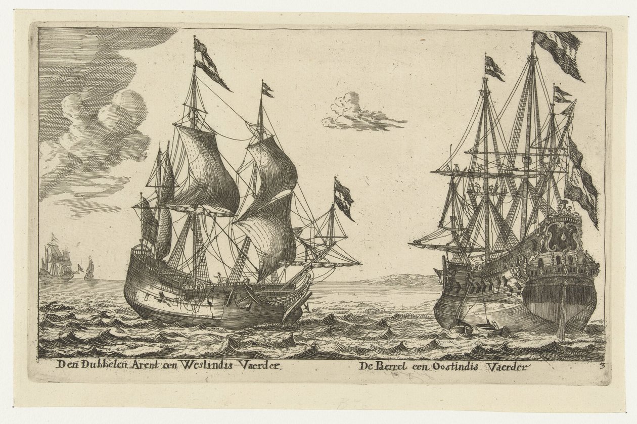 Les navires De Parel et De Dubbele Arend Den Dubbelen Arent un navire des Indes occidentales, De Paerrel un navire des Indes orientales (titre sur l