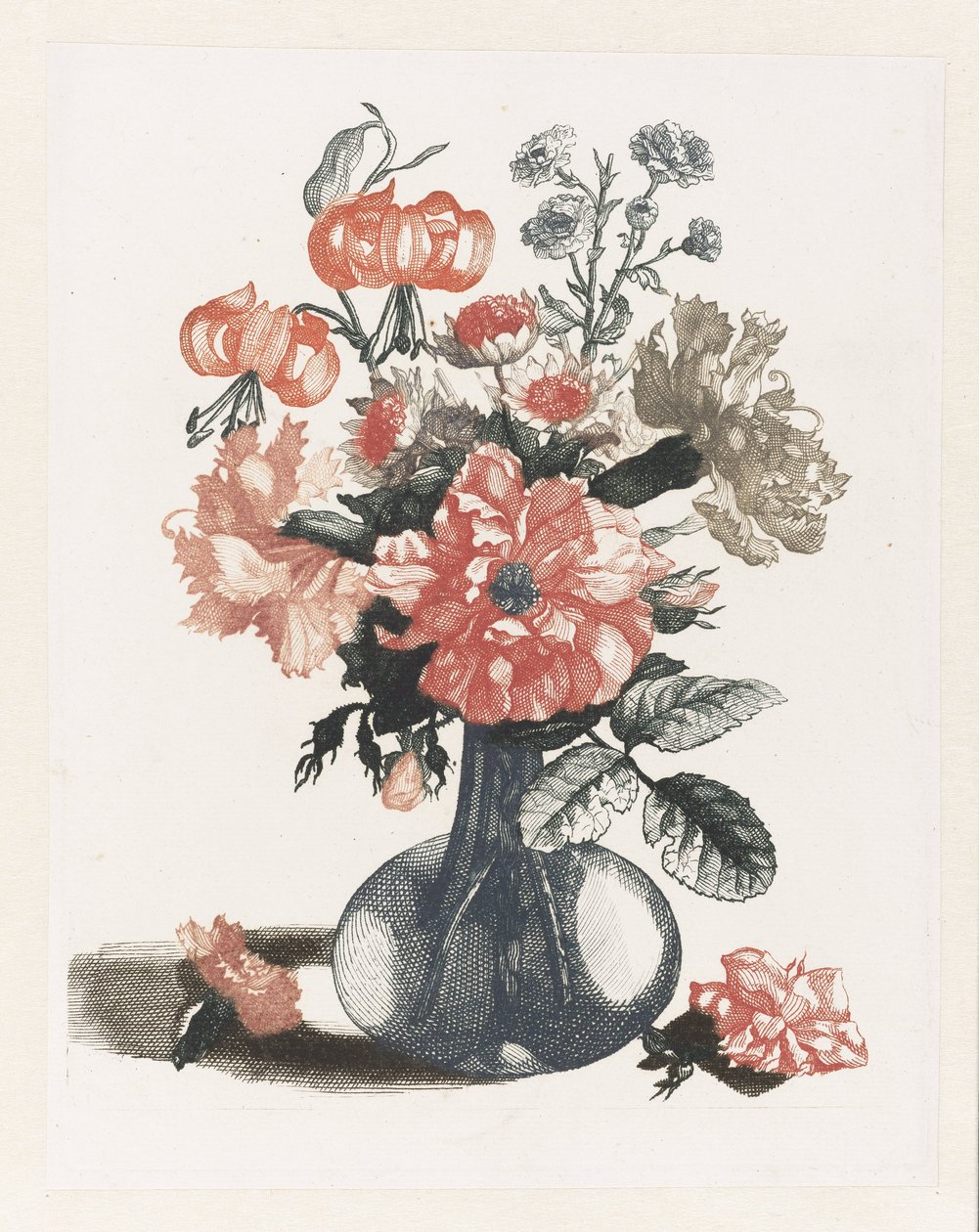 Cinq impressions de fleurs dans des vases en verre - Anonymous