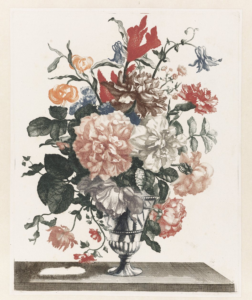 Cinq gravures de fleurs dans des vases en verre - Anonymous