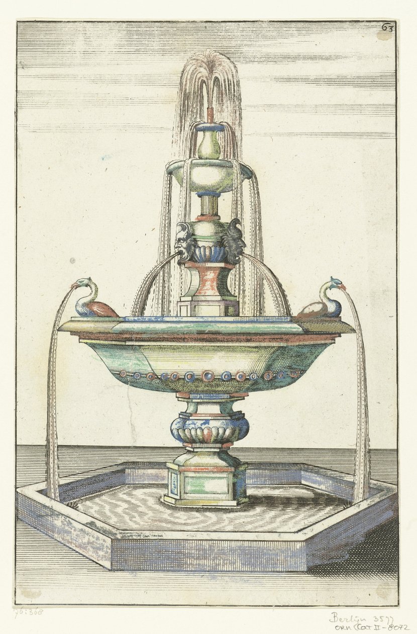 Fontaine composée de trois bassins (Architectura Curiosa Nova) - Anonymous