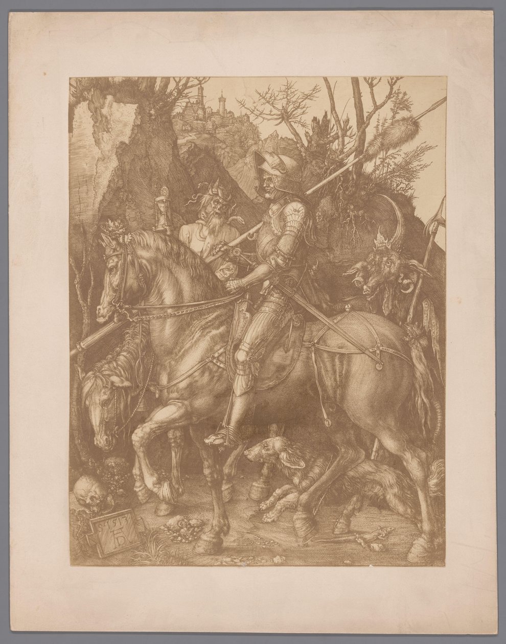 Reproduction photographique de la gravure Chevalier, la Mort et le Diable par Albrecht Dürer - Anonymous