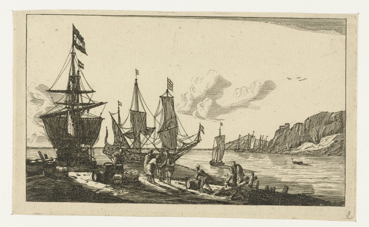 Port avec voiliers et marins sur le quai - Anonymous