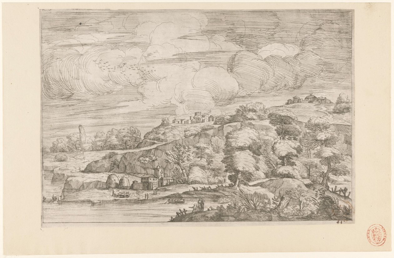 Paysage vallonné au bord de la rivière - Anonymous