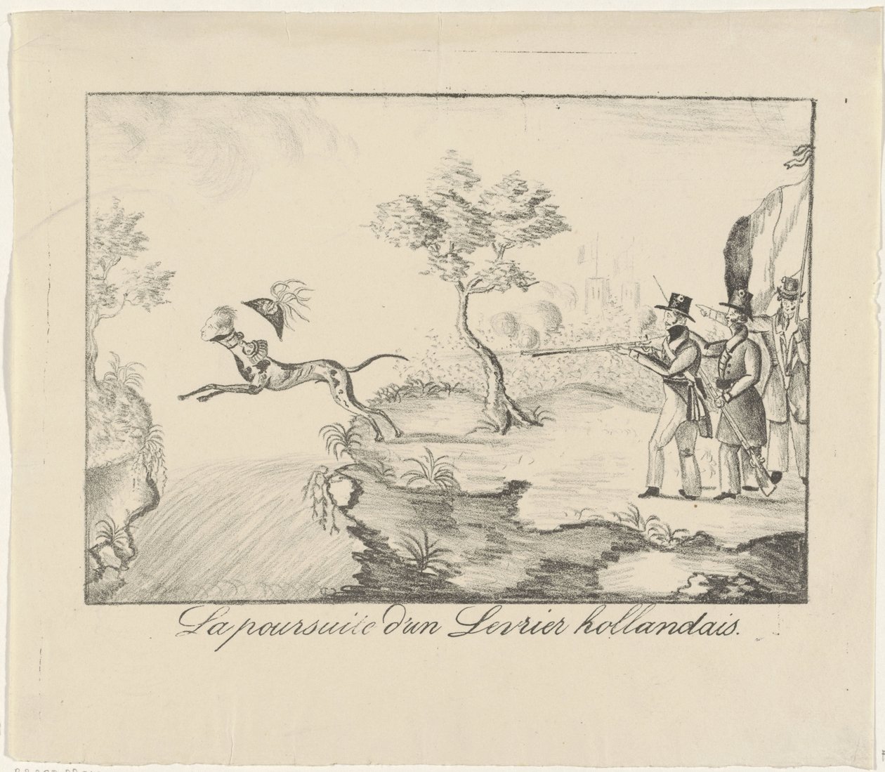 Chasse à un lévrier, 1830 - Anonymous